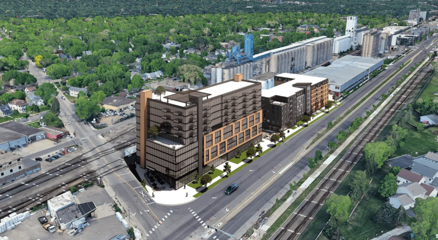 Aerial rendering of the 3501 Hiawatha development